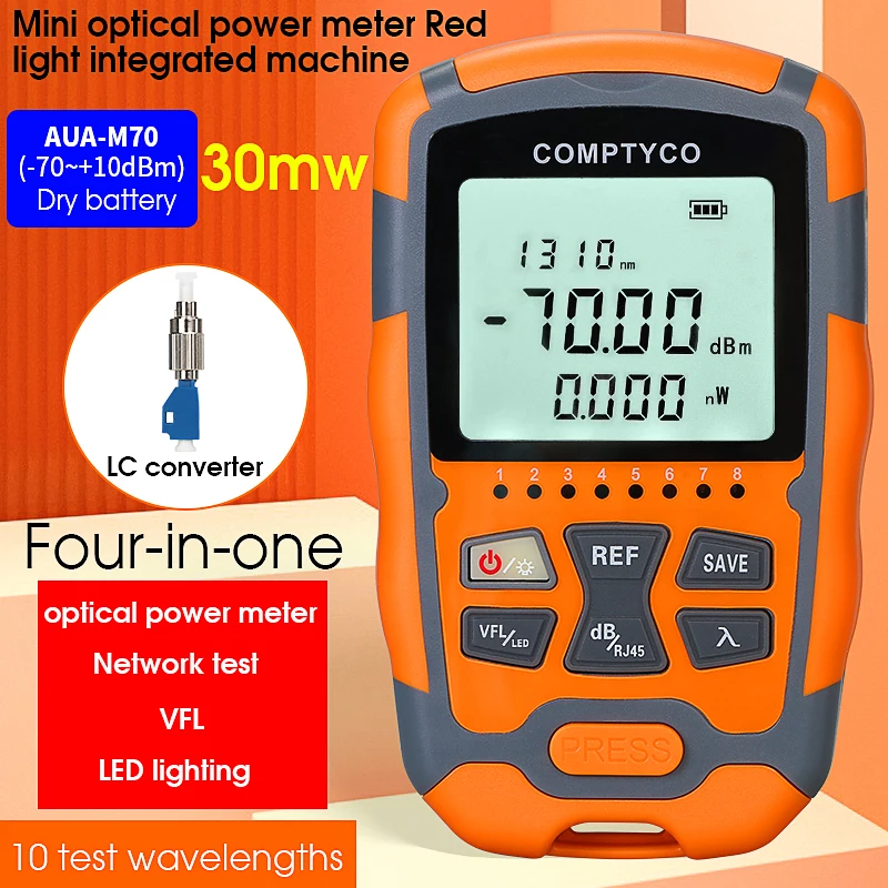 

AUA-M70 1/10/15/30/50MW 4 in 1 Optical Power Meter Visual Fault Locator Network Cable Test Optical Fiber Tester VFL -70~+10dbm