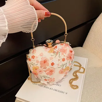 Heart Tote Bags for Women 2022 Flowers Small Handbag Woman Chain Fashion Cute Shoulder Bag Ladies Party Evening Crossbody Bags 1