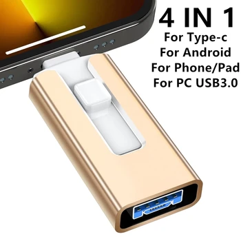 Phone USB 3.0 256GB 32G Usb Flash Drive 4 IN 1 For iphone iPad Android Phone External Storage 128GB 64GB Pendrive Gift Usb Stick 1