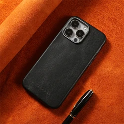 Luxury Slim Leather MagSafe Phone Case - Ultra Thin Shockproof Bumper Business Cover - iPhone 15 Plus (Black)