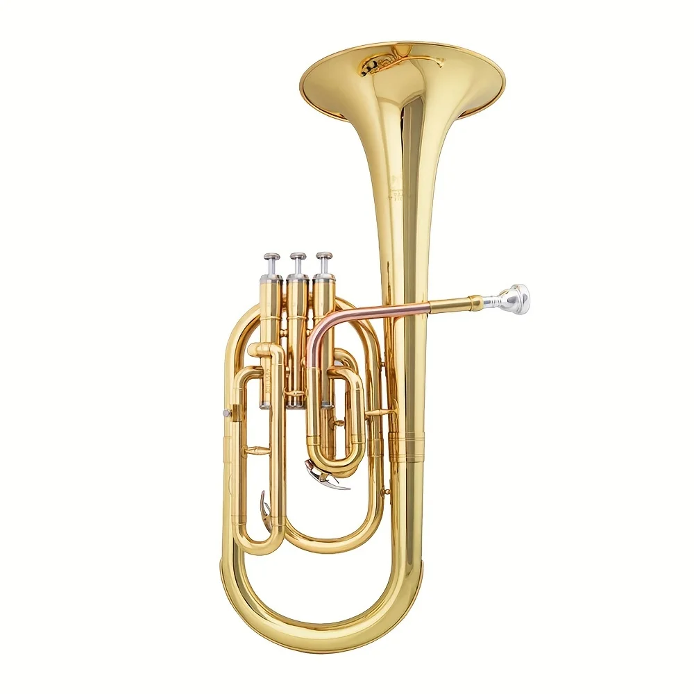 Alto Trumpet E flat Brass Lacquered Golden Alto Horn 3 Vertical Key Professional EB Horn Beginner Band