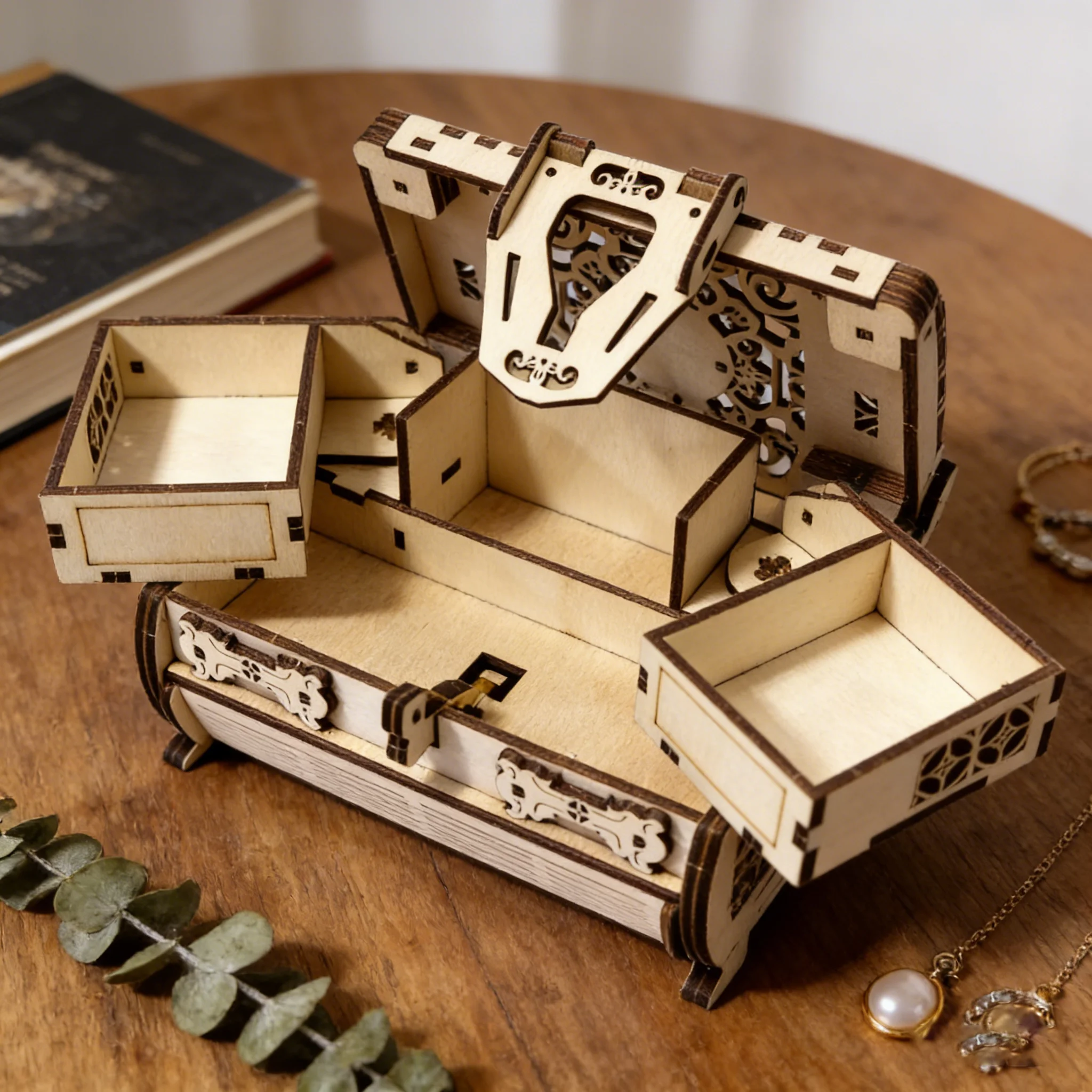1 Wooden 3D Puzzle Jewelry Box, DIY Wooden Assembly Model, Creative Holiday Decor Gift, Perfect for Family Assembly - 2