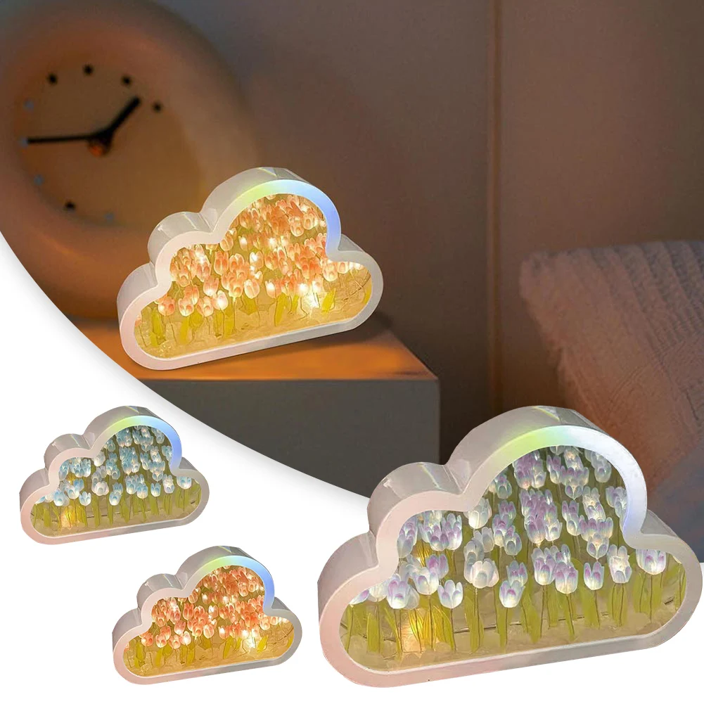 

DIY Cloud Tulip LED Night Light 20*13*4cm Material Package Gift Creative Mirror Table Lamps Ornaments Home Decoration