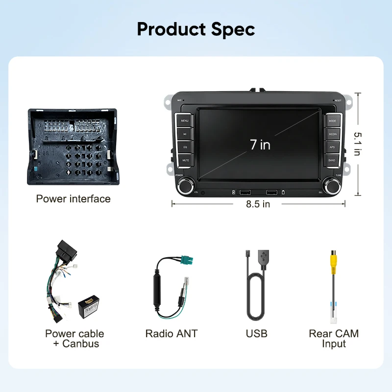 AINAVI Reproductor Multimedia para Auto MP5 de 7 Pulgadas con CarPlay y Android Auto para VW POLO GOLF 5 6 Plus PASSAT JETTA TIGUAN TOURAN 6
