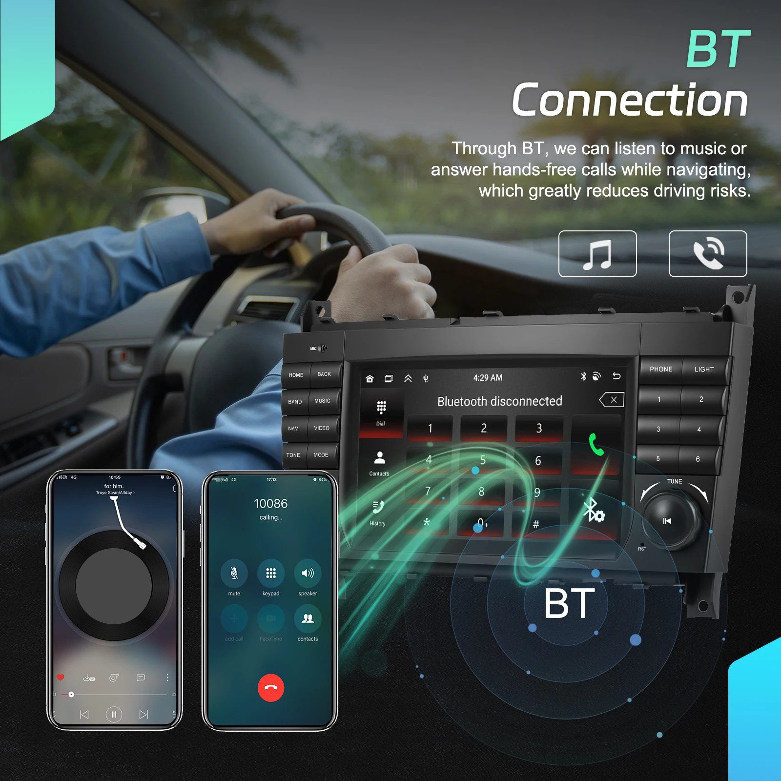 Podofo 7 ''Wireless Carplay para Mercedes Benz Clase C W203 2004-2007/Clase CLC W203 2008-2010, Radio para Auto, Reproductor Multimedia Android, Estéreo para Auto, GPS, Navegador 7