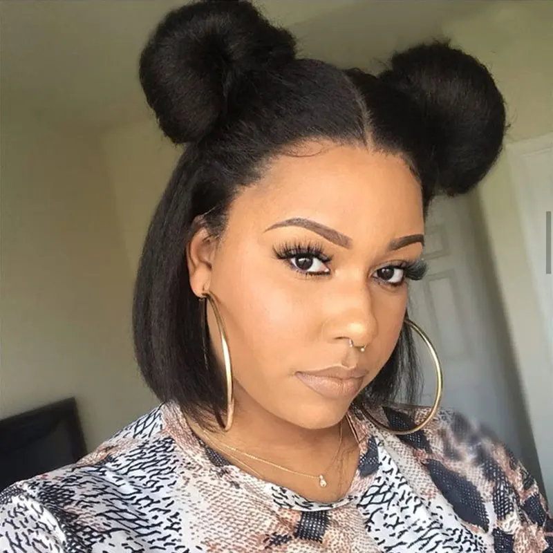 4x6 5x7 Short Lace Glueless Bob Wig 16 Inch Kinky Straight Edges Wigs Human Hair Yaki Bob Lace Closure Wig Pre Cut