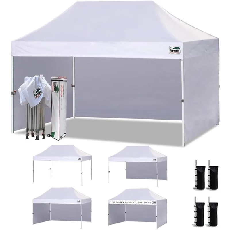 

Выдвижная палатка Eurmax USA 10'x15'Ez, коммерческий мгновенный тент с 4 съемными боковыми стенками на молнии и роликовой сумкой (белая)