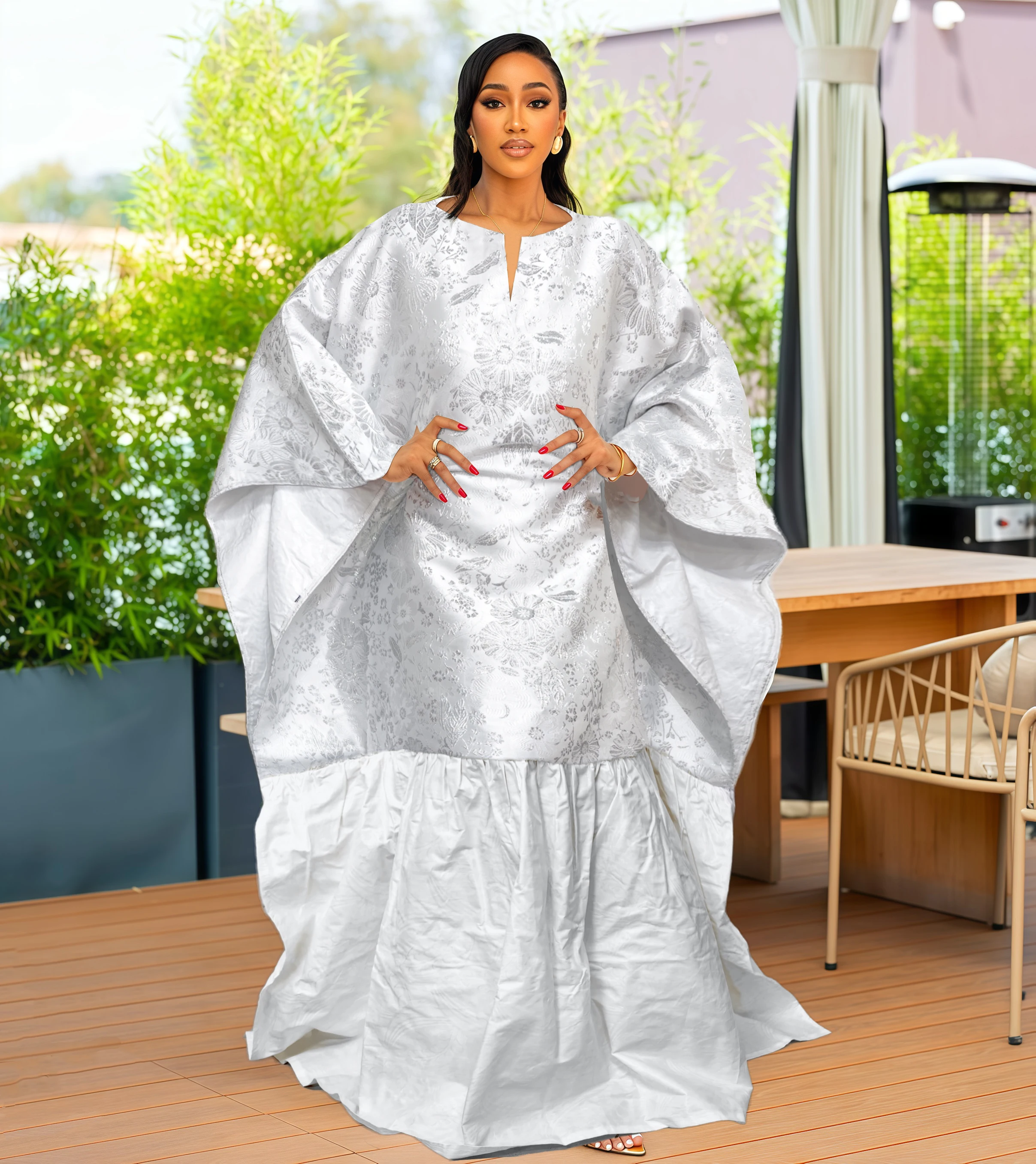 White African Brocade Boubou Dress Party African Dashiki Embroidery and bazin riche Decoration Nigerian Bride Wedding Party Robe 1