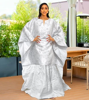 White African Brocade Boubou Dress Party African Dashiki Embroidery and bazin riche Decoration Nigerian Bride Wedding Party Robe 1