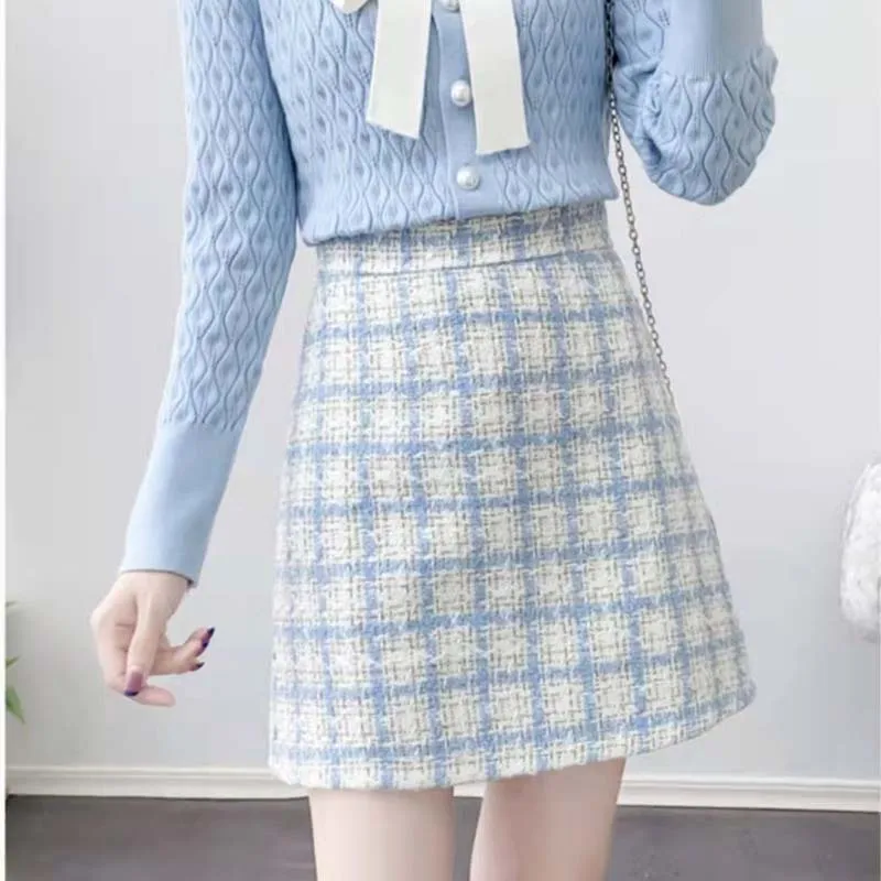 

Женская юбка с высокой талией, плотная твидовая стильная юбка с узором, весна-осень 2024