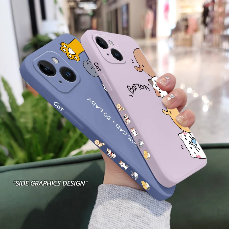 Cat Litter Phone Case For iPhone 15 14 13 12 11 Plus Pro Max Mini X XR XS SE2020 8 7 6 6S Plus Liquid Silicone Cover