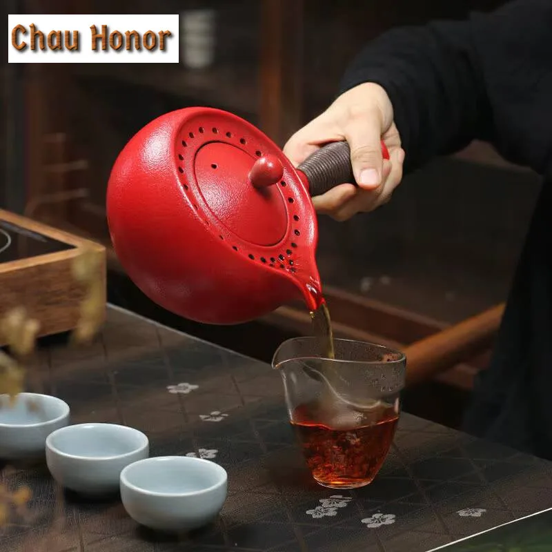 500ml Handmade Coarse Pottery Side Handle Boiling Water Kettle Large Capacity Tea Maker Pot Yellow Rice Wine Kettle Tea Ceremony