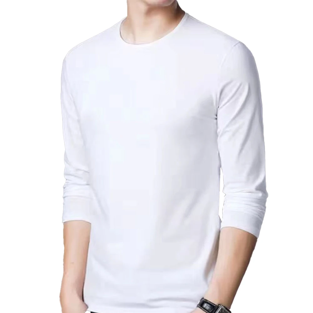 

Male Mens Daily Hygroscopic Long Sleeve Muscle Activewear Skin-friendly Slim Fit Solid Color Undershirt Fashion