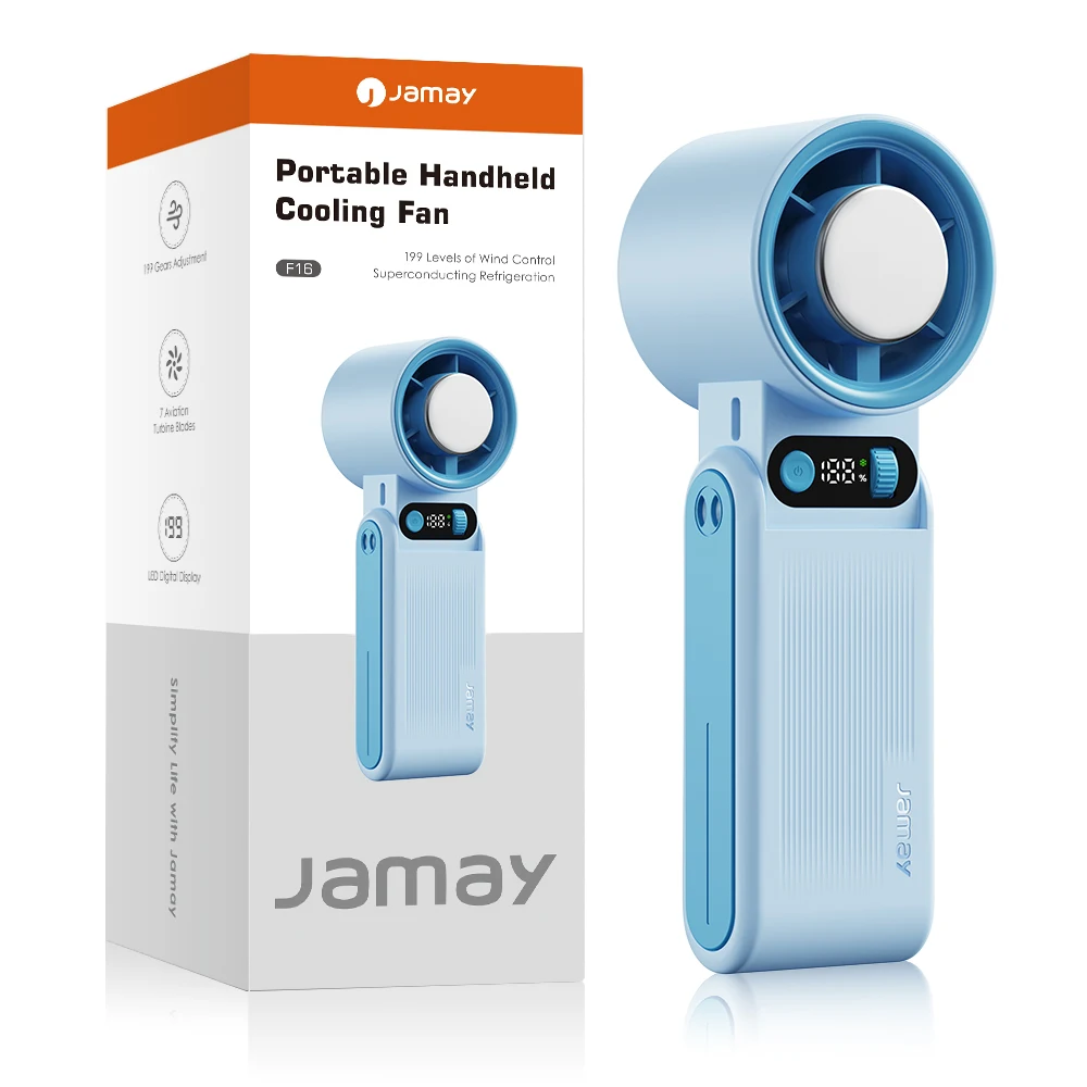 Compact Handheld Fan with LED Display and Foldable Design, 8000mAh Rechargeable Battery, Adjustable 199-Speed Levels