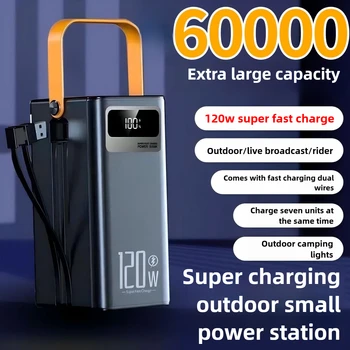 Caricatore portatile di grande capacità da 60000 mAh Il display digitale PowerBank super veloce da 120 W supporta 7 dispositivi per caricare lo stesso tempo