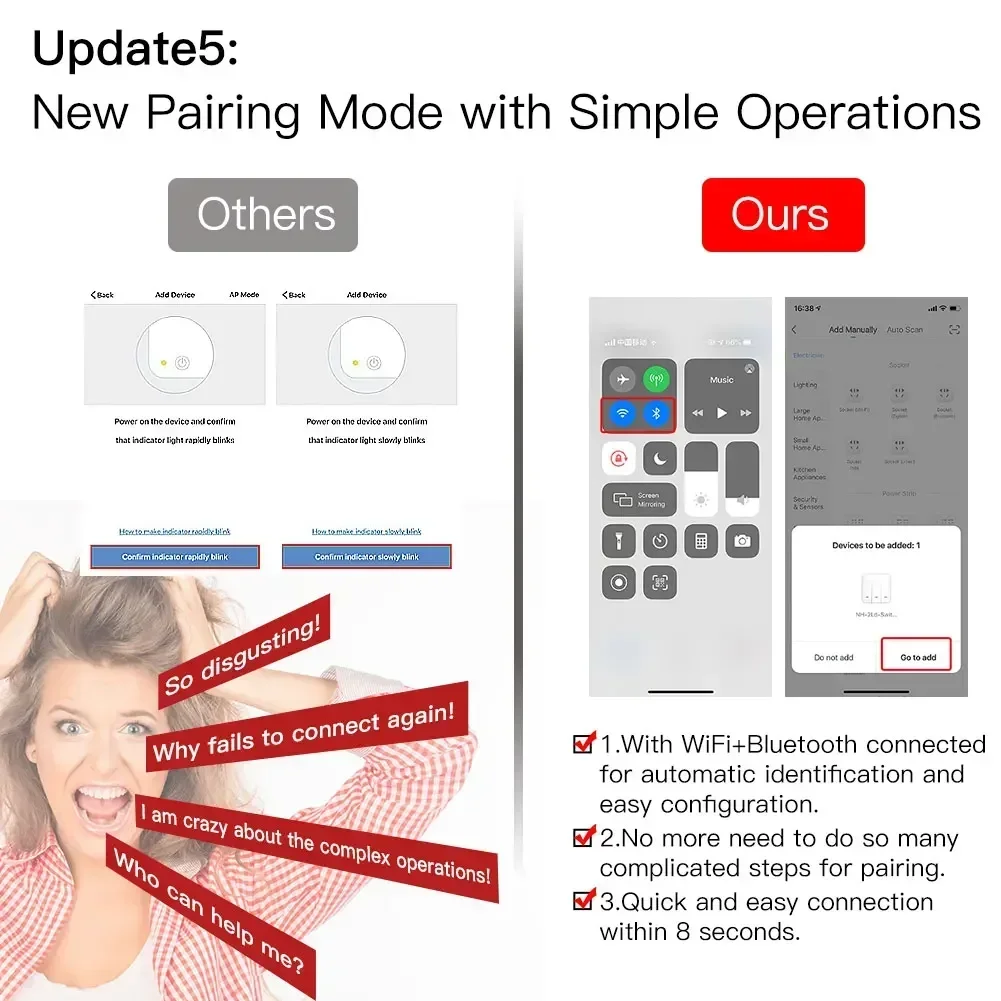 MOES NEW WiFi RF433 Smart Touch Switch 2/3 Way Smart Life/Tuya App Control,Alexa Google Home Voice Control 1/2/3 Gang EU — view 5