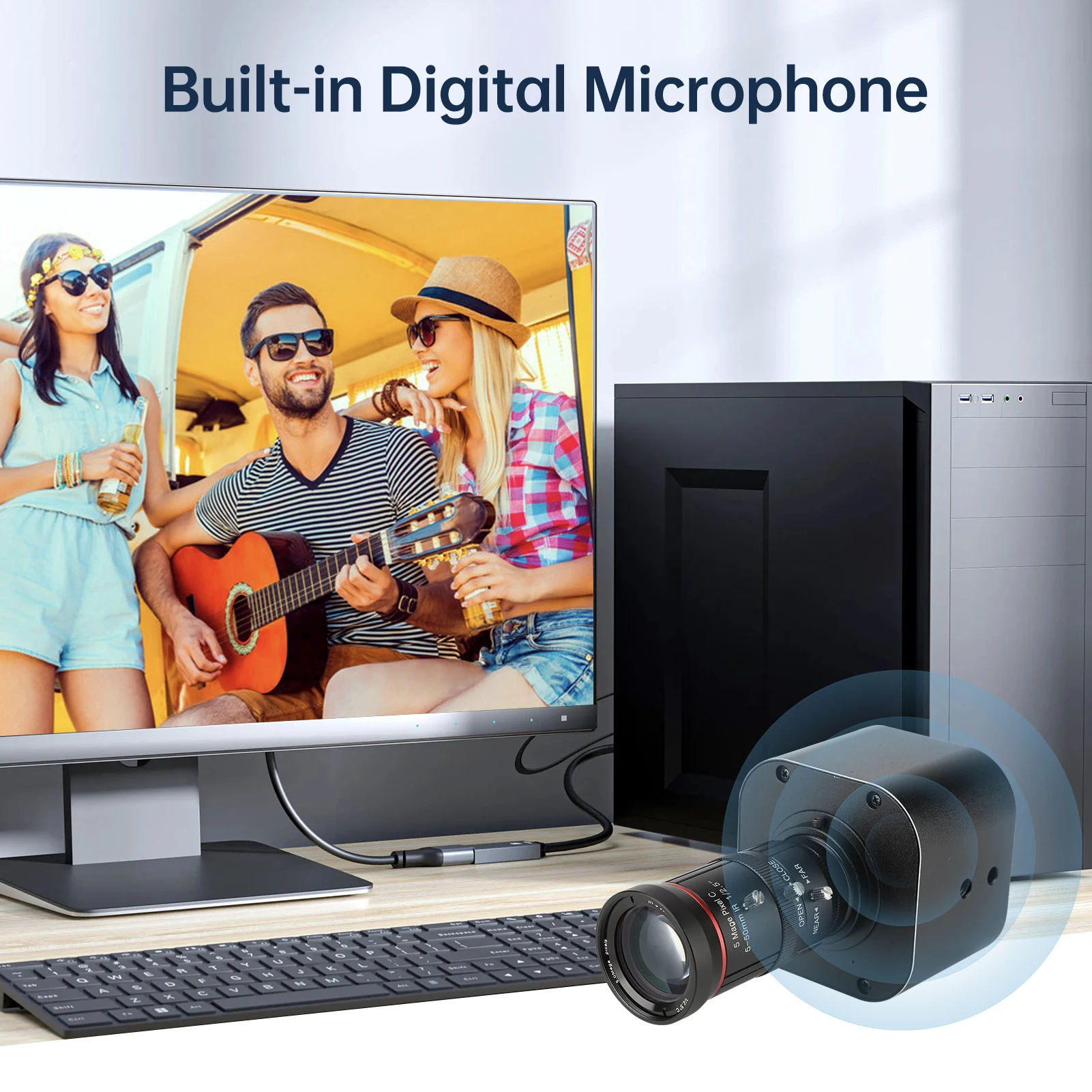 4K HD USB Camera 10X Optical Zoom 5-50mm Variable Lens 8MP Mini Web Camera with Microphones 1920x1080@60fps Manual Focus