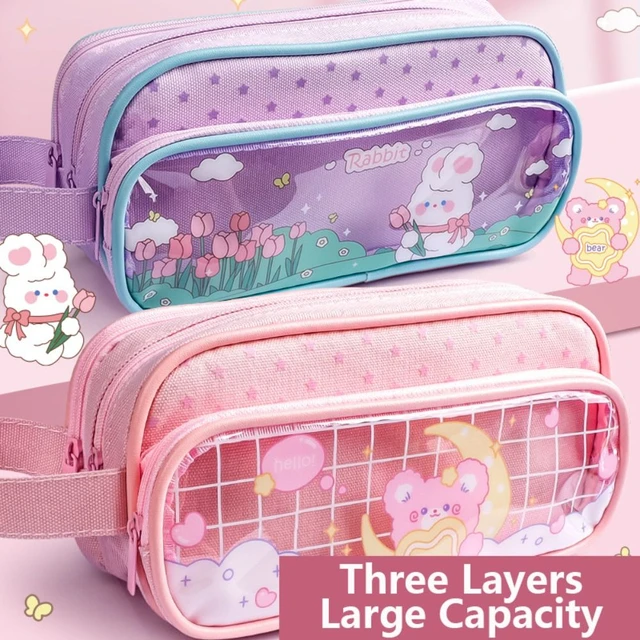 Pencil Bag Stationery Supply Aesthetic Transparent Pen Girl Zipper