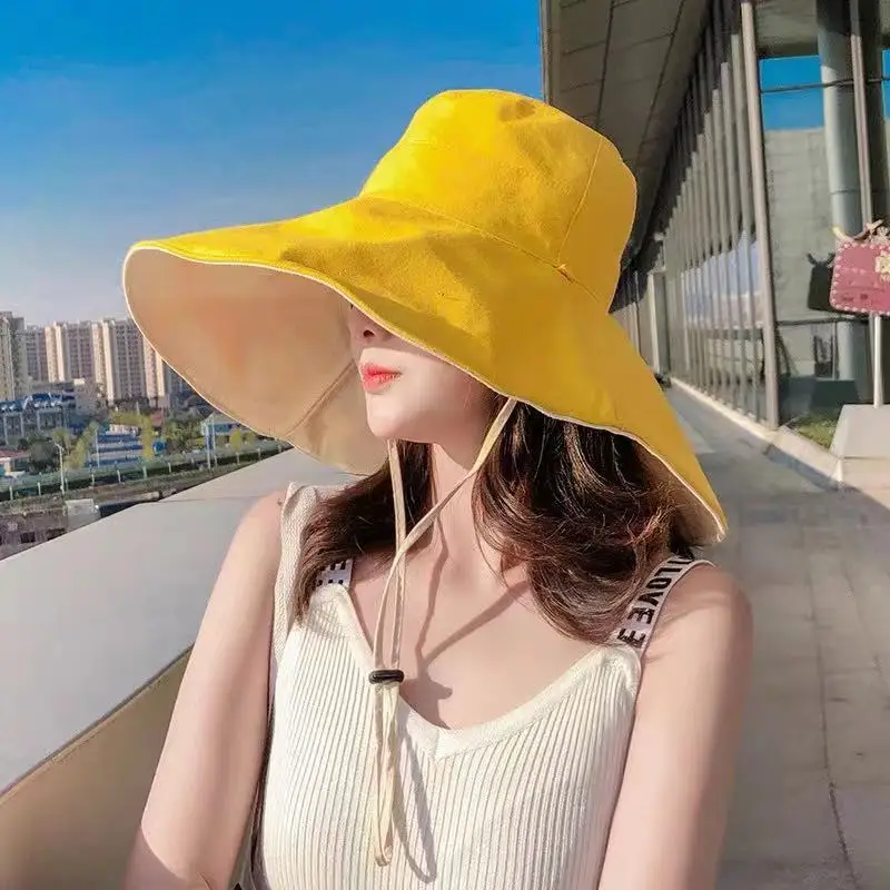 Women Sun Hat Wide Brim Anti-UV Protection Hiking Fisherman Cap Fold Summer Cotton Breathable Beach Bucekt Hat
