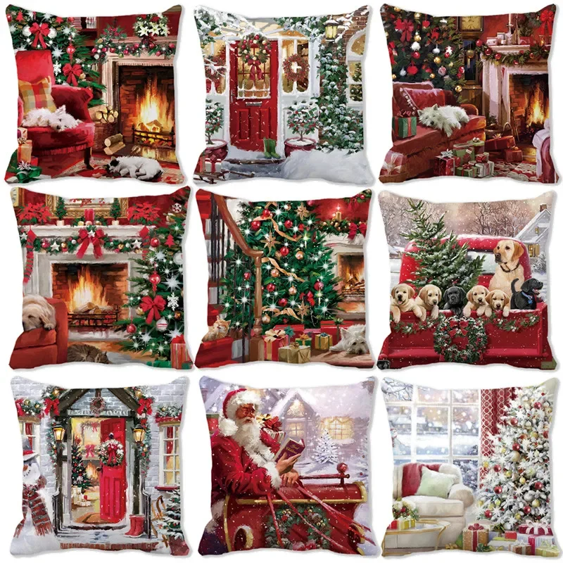 

Christmas Ornaments Winter Snowman Printed Soft Square Pillowslip Polyester Cushion Cover Pillowcase Living Room Home Decor
