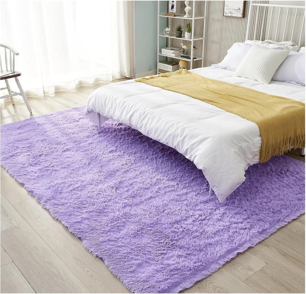 Rugs for Living Room, Purple Rugs for Bedroom, Large Fluffy Area Rugs Clearance for Playroom Soft Modern Shag Rugs Cute Carpet