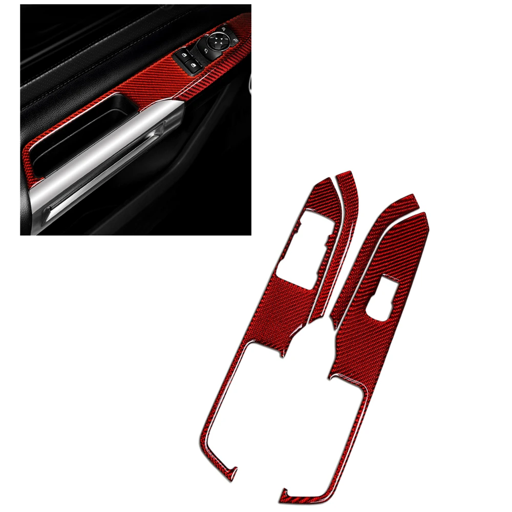 

Carbon Fiber Car Door Window Lift Switch Control Armrest Panel Cover Trim Sticker Frame Strip For Ford Mustang 2015-2023