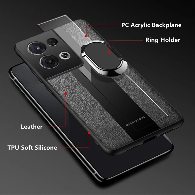 Luxury Leather Magnetic Case For Oppo Reno 8 5G Case Fashion Holder Ring  Phone Cover For