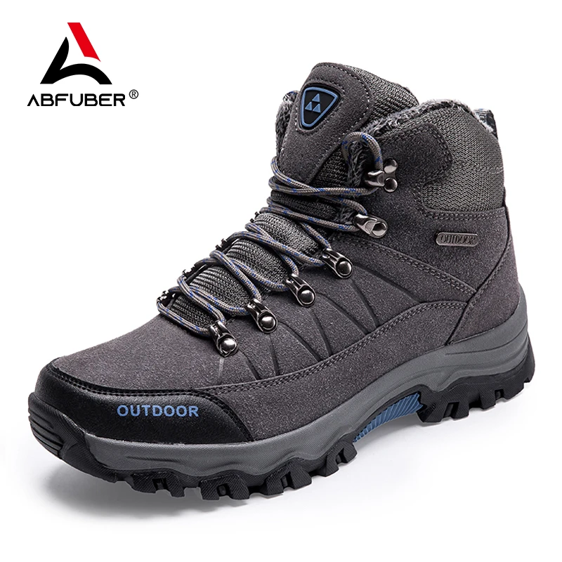 

Super Warm Winter Men Boots Outdoor Suede Leather Boots Men Fur Plush Snow Boots Winter Shoes For Men Outdoor Hiking Boots Shoes