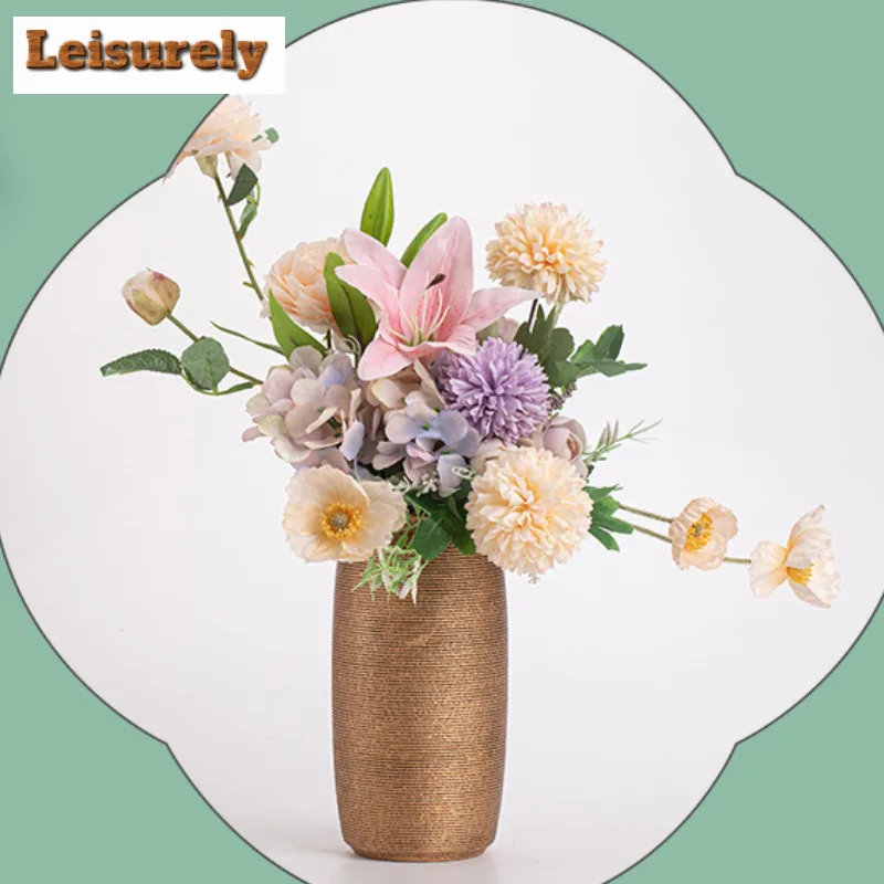 Handmade Brushed Gold Threaded Ceramic Vase Flower Pot Plants Basket Nordic Wedding Decorative Dining Table Home For Decoration