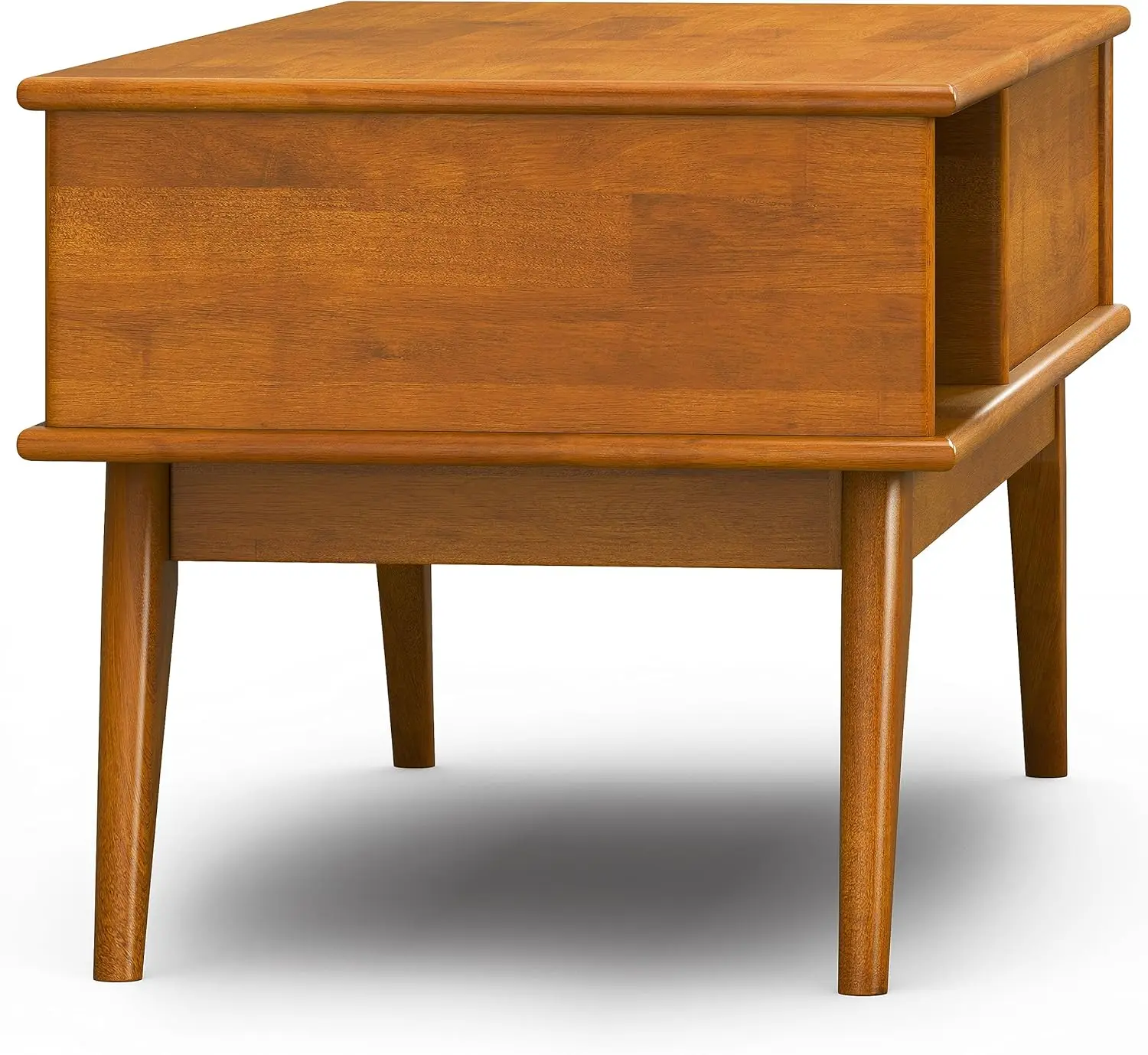 Draper Solid Hardwood 48 inch Wide Rectangle Mid Century Modern Lift Top Coffee Table in Teak Brown. 5