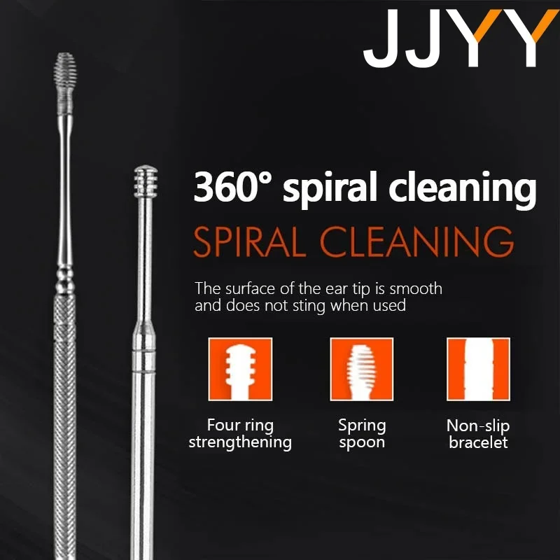 JJYY 6pcs/set Ear Wax Pickers Stainless Steel Earpick Wax Remover Curette Ear Pick Cleaner Ear Cleaner Spoon Care Ear Clean Tool