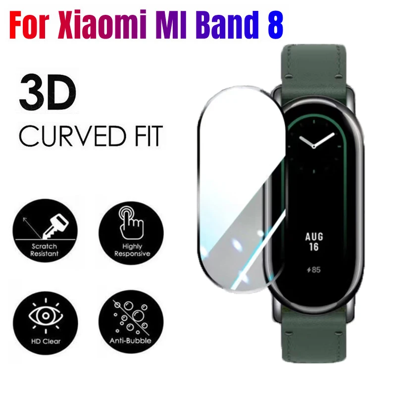 Film Glass for Xiaomi Mi Band 8 3D Screen Protector Miband 8 Smart Watchband Full Protective Cover Case Strap Bracelet soft glass protective film for xiaomi mi band 5 6 curved edge full cover screen protector for mi band 6 nfc smart wristband