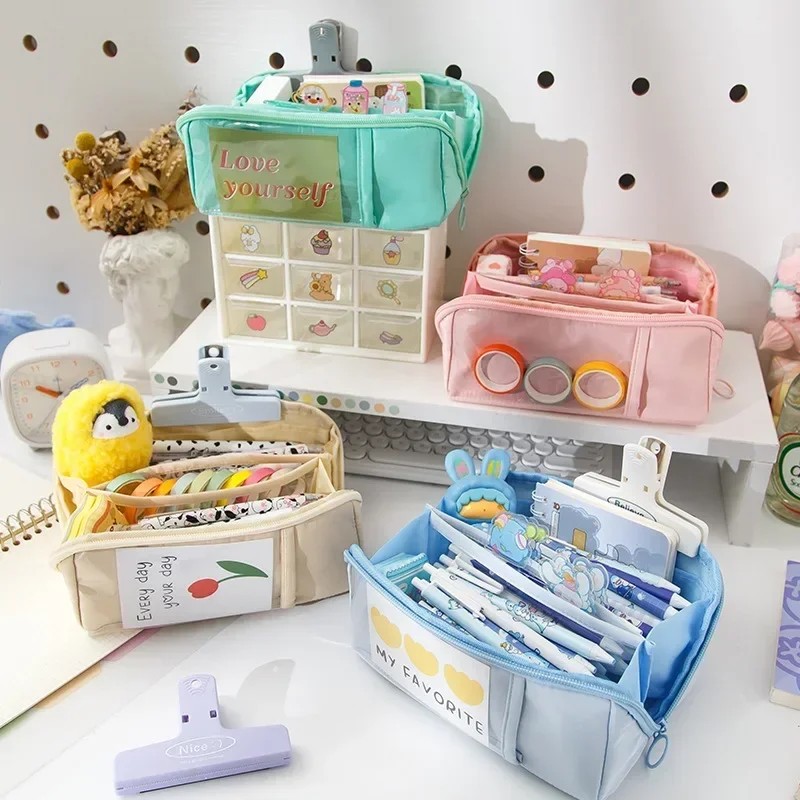 견고한 대용량 연필 케이스, 휴대용 방수 연필 가방 보관 파우치, 한국 문구류, 학교 사무용품