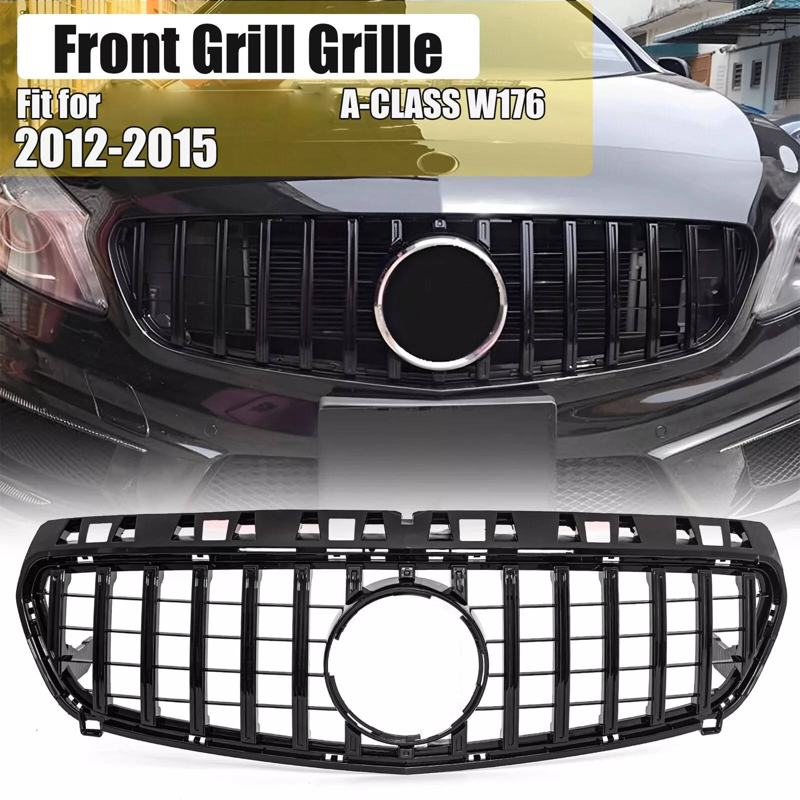 Front Hood Bumper Grille Compatible For A-CLASS W176 A45 2012-2015 Replace Front Bumper Center Grill,Car Front Hood Grill Grille