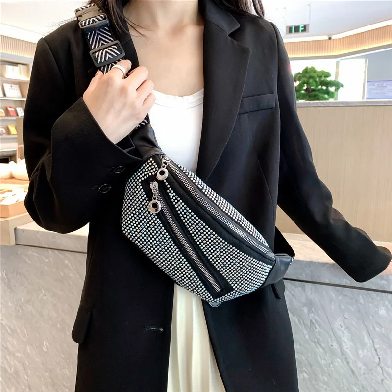 PIKADINGNIS Thick Chain Women's Fanny Pack Plaid leather Waist Bag Shoulder  Crossbody Chest Bags Luxury Designer Handbags Female Belt Bag