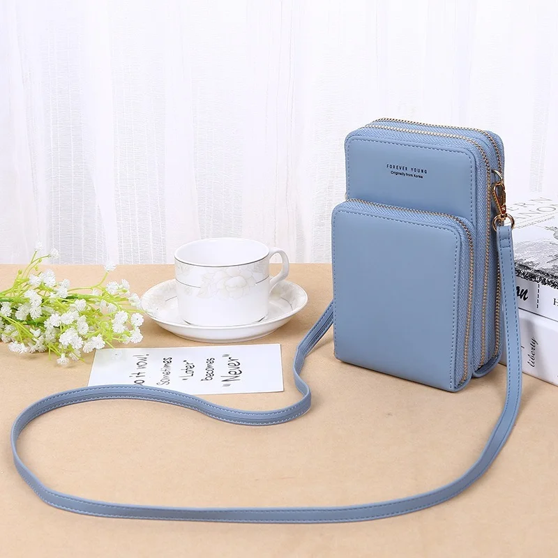 

HOT 3 Layers Large Capacity Phone Pocket Shoulder Bag for Women Pu Leather Female Small Crossbody Bags Ladies Messenger Purse