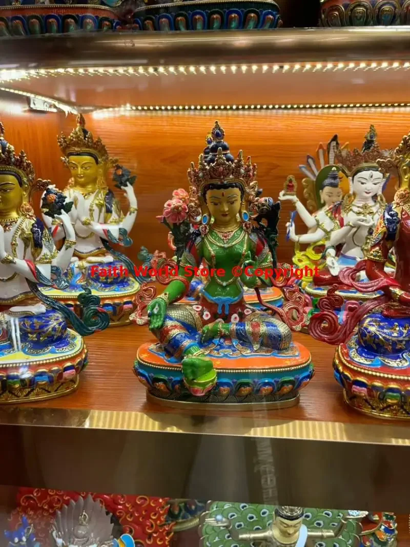 Buddhist Supplies TOP color Painted green tara guanyin Buddha statue Buddhism temple family worship HOME protection