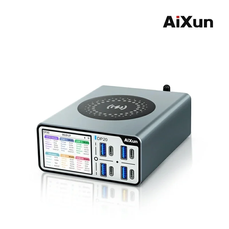 

AIXUNX DP20 Desktop Smart Fast Charger 110-220V With 200W Maximum For iPhone and Android PD QC FCP and SCP Fast Charging Tool