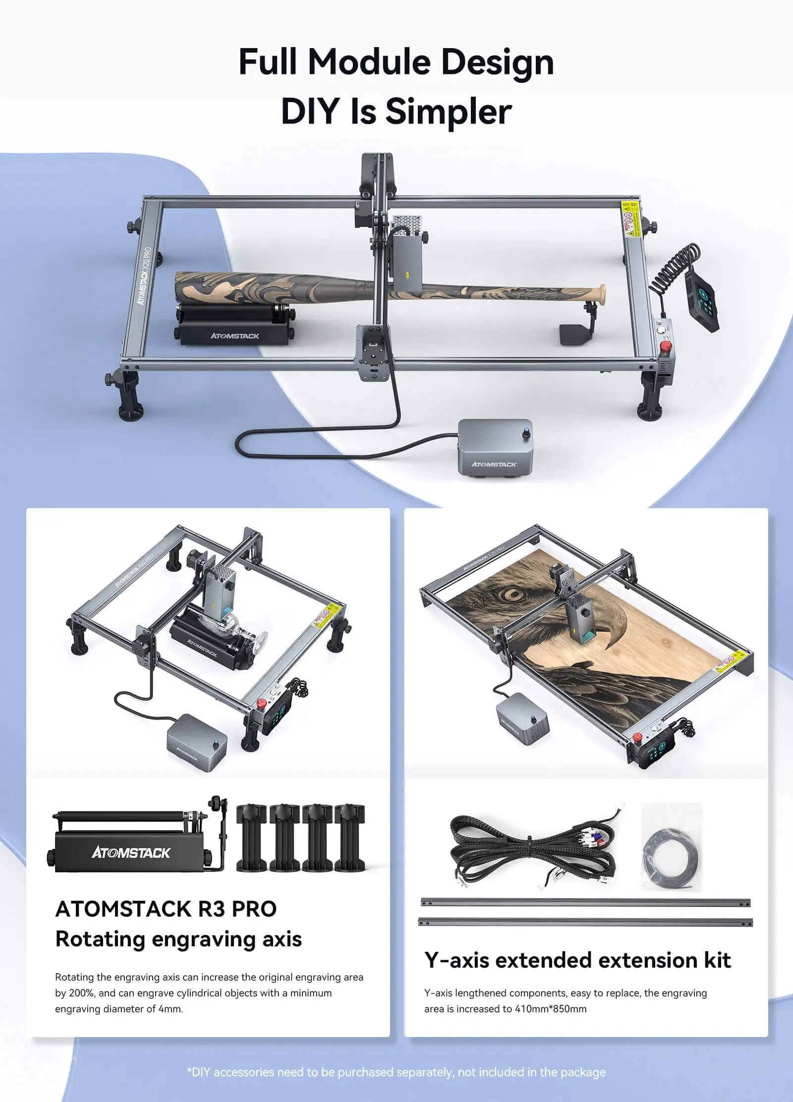 AtomStack Laser Engraver Engraving Area Extension Kit 850x400mm for Laser  Engraver and Cutter