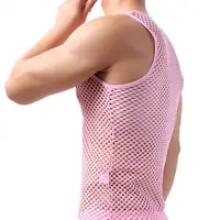 Hommes gilet maillot de corps vêtements chemise en maille de Nylon voir à travers des manches longues t-shirts Sexy chemise transparente sous-vêtements 5