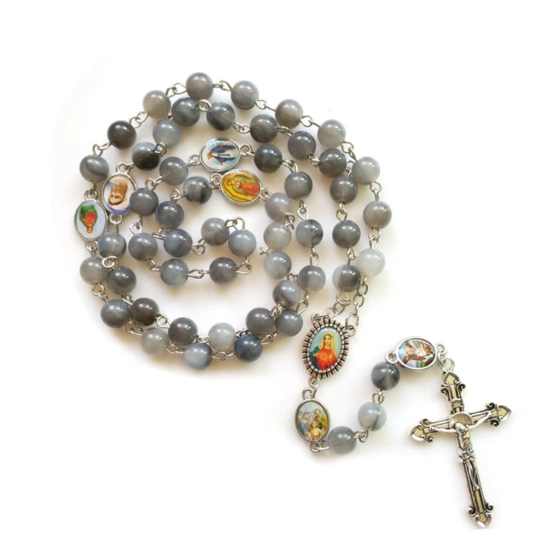 Gray Beads Rosary Necklace 1