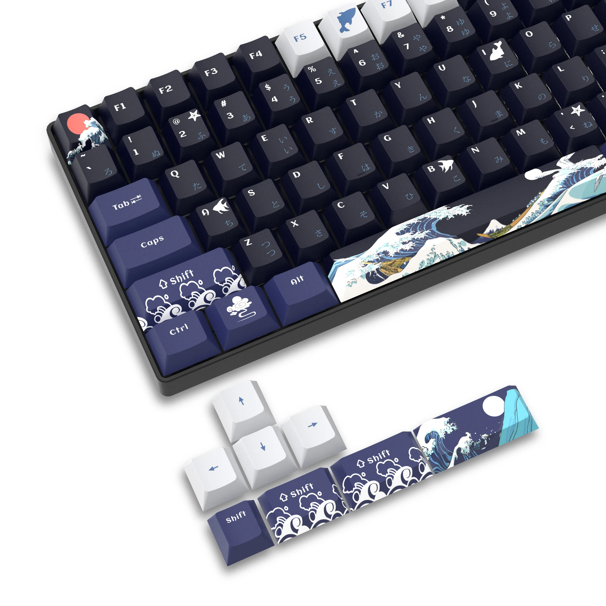Japonês Keycaps para Cherry mx Switches Dye-sub Pbt Keycaps Great Wave Off Kanagawa 61 64 66 68 Cherry Gateron