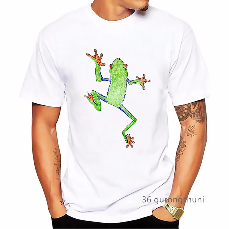 

Hand-Drawn Red Eyed Tree Frog Print Tshirt Men'S Clothing Funny Cool T Shirt Homme Harajuku Summer Fashion T-Shirt Tops