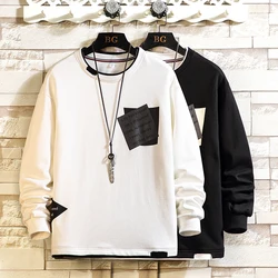 2022 American Retro Terry Printed Hoodies Men's Pure Cotton Washed Old Round Neck Pullover Knitted Long-sleeved Casual Sportwear