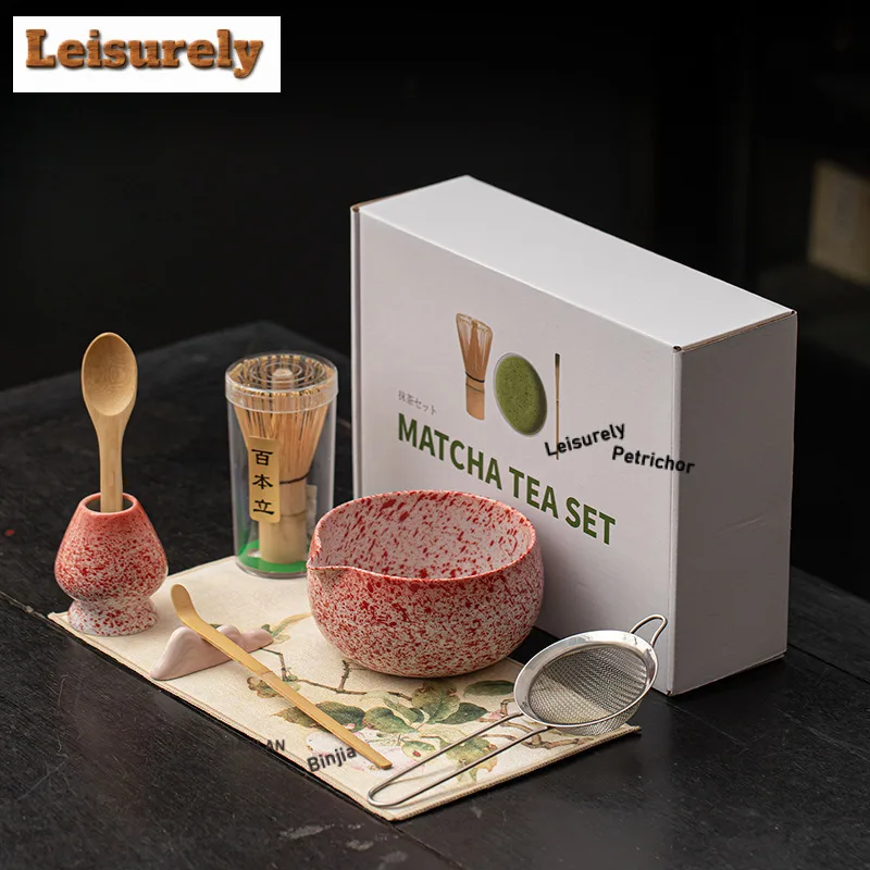 Kiln Fambe Flower Mouth Matcha Set Eight-piece Ceramic Imitation Song Dynasty Tea Tools Ceremony Whisk Stand Bowl Craft Supplies