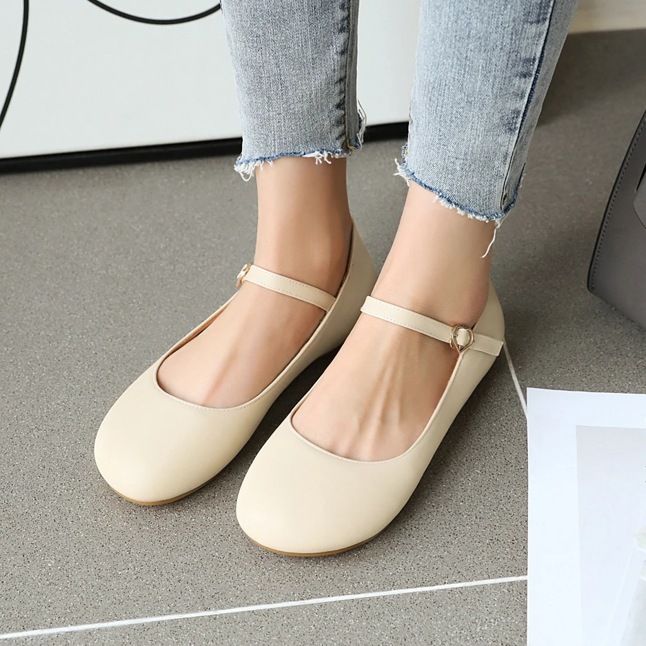 Women loafers Women Flat Mary Janes Classic Round Toe Ballet Shoes Fashion Round Toe Buckle Breathable Ladies Boat Footwear