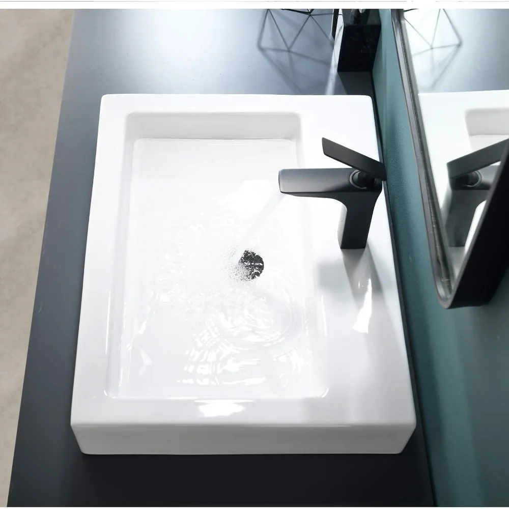 24x18 inch ceramic container sink above countertop, rectangular bathroom countertop, bathroom sink bowl basin with faucet hole 3