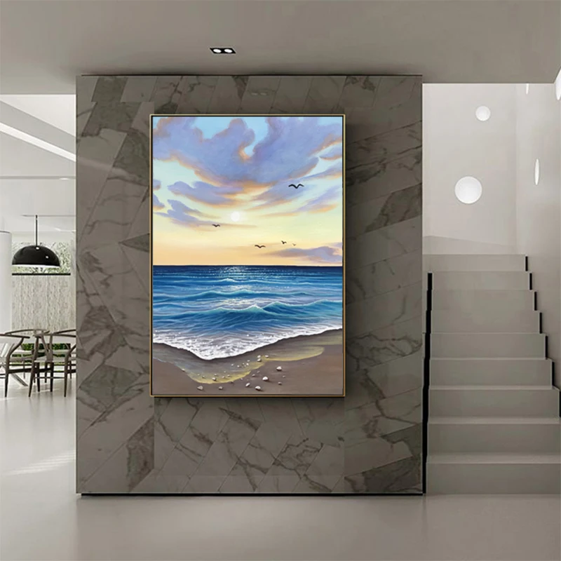 Abstract Decorative Canvas Wall Art Handmade Seascape Oil Painting Modern Living Room Bedroom Porch Hotel Hanging Picture