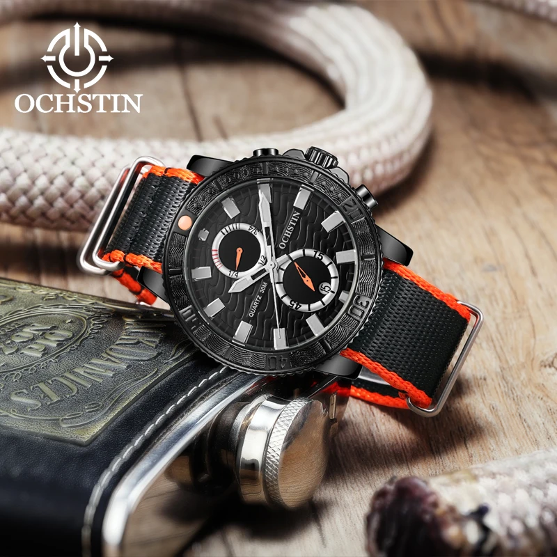New OCHSTIN 2024 Creative Nylon Series Casual Simple Model Multifunction Quartz Movement Men's Quartz Watch Men's Watches
