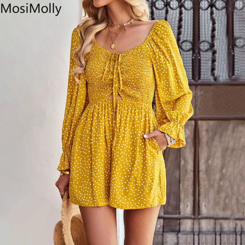 

MosiMolly 2023 Rompers Jumpsuits Long Sleeve Dot Rompers Ruffle Playsuits Summer Spring Rompers Jumpsuits